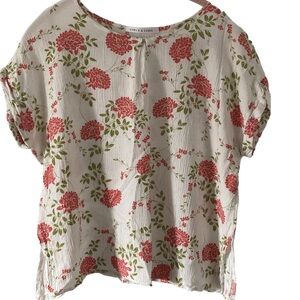 Chris & Carol Large White Coral Floral Boxy Blouse Lightweight Cottagecore Top